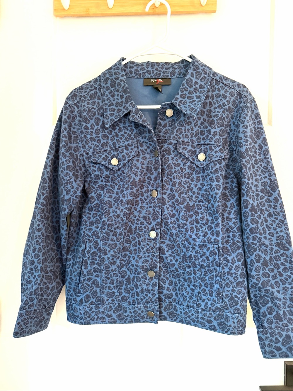 Style & Co. Blue Leopard-Print Denim Jacket